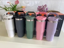 Su Şişeleri 30oz Flip Cups Paslanmaz Çelik Tumbler Isıya Koruma Açık Mekan Büyük Kapasiteli Yeniden Kullanılabilir Sızdır Köpek Kupa