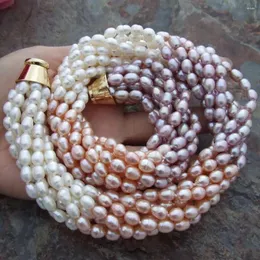 Pendants YYGEM Natural 18'' 8 Strands Cultured White Pink Purple Color Rice Freshwater Pearl Torsade Necklace
