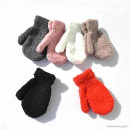 Barnmitten Winter 5-11y Children Coral Fleece Warm Gloves For Baby Students New Solid Color Mittens Outdoor Sticking Cykling Skidhandskar R231128