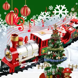 クリスマストイエレクトリッククリスマストレインおもちゃ鉄道車レーストラックアンドミュージックサンタクロースクリスマスツリー装飾列車モデルおもちゃギフト231128