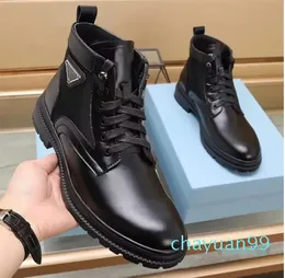 Wintry Brand Men Monolith Ankle Boots Black Brushed Leather & Nylon Lace-up Technical Rubber Sole Booties Gentleman Combat Boot Gentleman Walking
