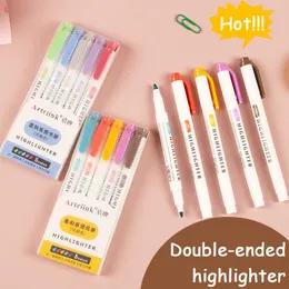 12pcswatercolor Brush Pens 25-Color Highlighter Highlighter Kawaii Light-Color 5-Color Set Land Account Marker Pen Student Supplies P230427