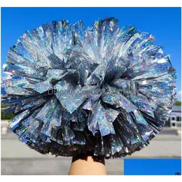 Pom Poms de Cheerleader Holográfico Metálico com Cabo de Baton Pompons de Elogio Profissionais para Esportes Equipe Espírito Festa Treinamento Traje D Dhqq5