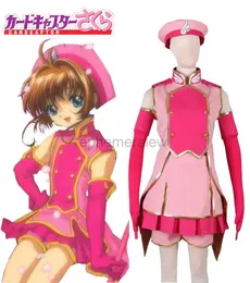 Anime Costumes High Quality Anime Card Captor Sakura Cosplay Kinomoto Sakura Costume Cute Pink Dress Women Wig zln231128
