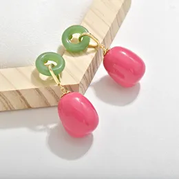 Dangle Earrings Small Pink-Green Contrast Sweet Simple Fashion S925 Silver Needle