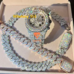 Hip Hop Moissanite Diamond Inkrustowany mrożony zegarek Męska biżuteria