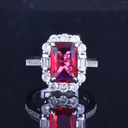 Кольца кластера из стерлингового серебра 925 пробы с красным рубином и драгоценным камнем, ювелирное кольцо для женщин, изысканные ювелирные изделия Anillos De Jewelry Bizuteria Anels