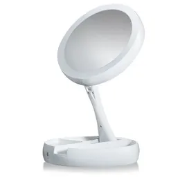 Espelhos compactos Dobráveis USB Carregamento ou Bateria Led Espelho Maquiagem Branco Vanity Espelho Cosmético com Luz 10X Espelhos de Mesa de Ampliação 231128