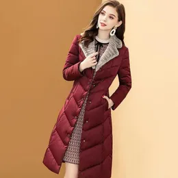 Parka Imitazione Collo in Pelliccia di Visone Piumino in Cotone da Donna Inverno Caldo di Media Lunghezza Sopra Il Ginocchio Giacca Temperamento Spessa Parka Femminile