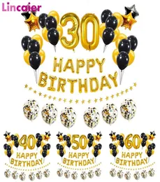 37pcs Gold Black Number 16 18 21 25 30 40 50 60 Years Old Balloons Happy Birthday Party Decoration Man Woman 30th 40th 50th 60th 29000623