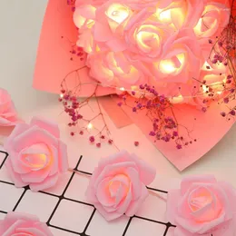 Strängar Rose LED Flower Fairy String Lights Garland Christmas Tree Decoration Outdoor Street Lamp Xmas Wedding Garden Curtains Decor Art