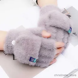 Children's Mittens Plush Fingerless Gloves Female Winter Mitten Soft Warm Student Women Flip Gloves Outdoor Write Gloves Thickened Cold Protection R231128