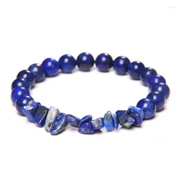 Strand Natural Blue Lapis Lazuli Pärlor armband unisex Elastic Bangle Stone Round Armband för män Kvinnliga smycken gåvor
