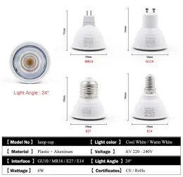 7W LED 스포트라이트 전구, MR16 E27 E14 GU10 GU5.3베이스, 다운 라이트 용 24 빔 각도 테이블 램프 LL