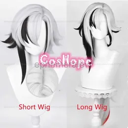 Anime kostiumy Arlecchino Cosplay Wig Knave fatui cosplay biała czarna peruka cosplay anime cosplay peruka odporna na syntetyczną perukę syntetyczną Zln231128