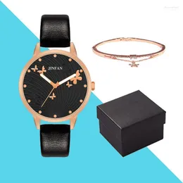 Wristwatches Elegant Simple Butterfly Design Dial Ladies Watches Women Fashion Luxury Dress Watch Casual Woman Quartz Leather Clock Moun22