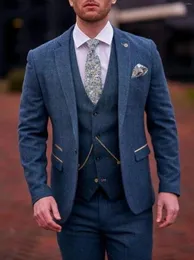 メンズスーツリネン男性結婚式のプロムパーティーを着るフォーマルブレザーファッションカスタムメイド3ピースジャケットパンツベストトレイジーデマブル