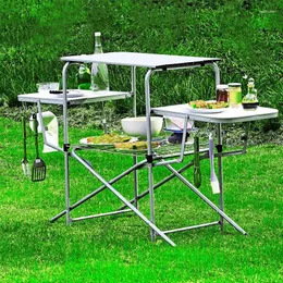 Camp Furniture K-STAR Outdoor Folding BBQ Table Portable Aluminum Alloy Multifunctional Shelf With Hook Self-driving Tours Picnic 2023