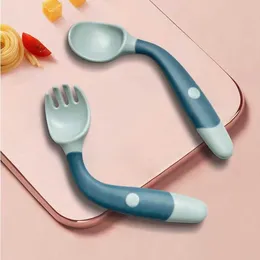 Cups Dishes Utensils Baby Bendable Silicone Dishes Set Spoon Fork Cutlery Auxiliary Food Toddler Learn To Eat Utensils Infant Training Feeding Things P230314