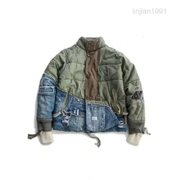 2023 männer Jacken Aboorun Hallo Straße Loch Patchwork Denim Streetwear Dicke Daunen Baumwolle Jean für Männer 221231curz