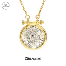 Girocolli in argento sterling 925 con moneta rotonda antica, catena placcata oro 18 carati, ciondolo cavaliere impero romano, gioielleria raffinata vintage per le donne 231129