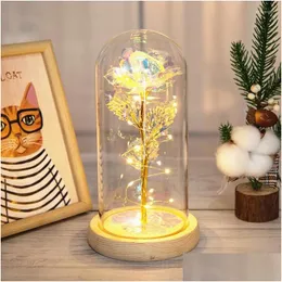 Decorative Flowers Wreaths Color Gold Led Glass Er Rose Flower Valentine Day Creative Gift Simation Small Ornaments Year Decoratio Dhjdk