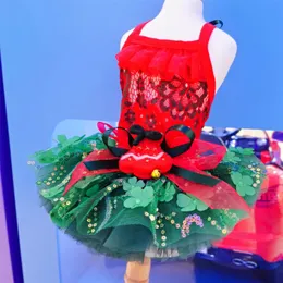 Dog Apparel Christmas Party Pet Dog Clothes Trendy Handmade Flower Sequin Bow Sexy Hollow Lace Sling Priness Dress For Small Medium Dog 231129