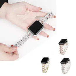 Luxury Wearable Smart Straps V V V Beads Drill Diamond Tipped Metal Wrist Band Rem för Apple Watch Series 3 4 5 6 7 8 Ultra 49mm 38 40 41 42 44 45mm