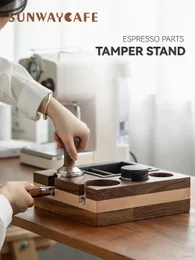 Verktyg Walnut Wood Coffee Filter Tamper Holder Espresso Tamper Mat Stand Coffee Maker Support Bas Rack Coffee Accessories for Barista