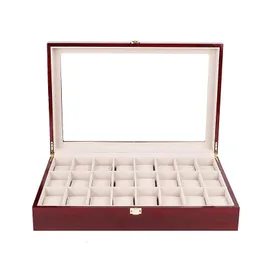 Uhrenboxen, 24 Fächer, rot, hell lackiert, Holz-Uhrenbox, Organizer, luxuriös, große Uhr, Schmuck-Display, Aufbewahrungsbox, Kissenhülle, Holz, Geschenk 231128