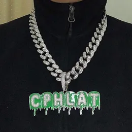 A-Z Nome personalizado Letters de óleo verde Colar de colar de pendente CHARM CZ jóias de hip-hop com prata dourada com 3 mm de corda Chain329s