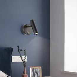 벽 램프 램프 경계 클램프 라이트 3W 침실 온/오프 스위치 흰색 실버 블랙 LED 책 홈 침대 옆에서 실내 조명 벽
