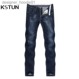 Jeans masculinos kn jeans masculinos 2023 verão calças jeans fino reto azul escuro regular ajuste lazer calças compridas famosa marca jean masculino hombre l231129