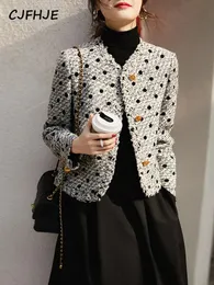 Womens Suits Blazers Cjfhje Elegant Vneck Croped Jacket Women Classic Autumn Winter High Street Korean Tweed Female Woolen Outwear Clothing 231129