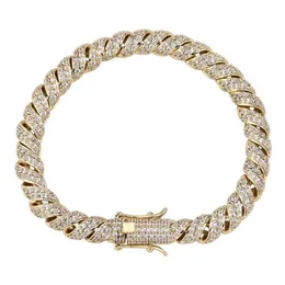 Iced ut 10 mm repkedja armband iskristall zirkon kubanska mäns armband 18k real guld pläterad bling hip hop smycken267y