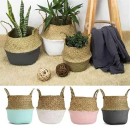 Foldable Storage Basket Creative Natural Seagrass Rattan Straw Wicker Folding Flower Pot Baskets Garden Planter Laundry Supplier Y289C