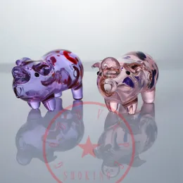 Latest Colorful Heady Smoking Glass Pipes Portable Cute Pig Style Dry Herb Tobacco Filter Spoon Bowl Innovative Handpipes Cigarette Holder DHL
