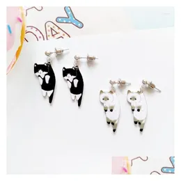 Stud Stud Earrings Pair 2023 Fashion Cute Cat White Black Hang Enamel Kitty Piercing Ear Women Girls Jewelrystud Effi22 Drop Delivery Dhvly