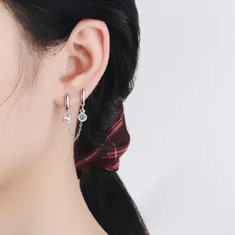 Hoop Earrings Fashion Two Ear Hole Piercing Chain Tassel Zirconia Crystal Simple Bohemia Earring Jewelry For Lady Girls Gift