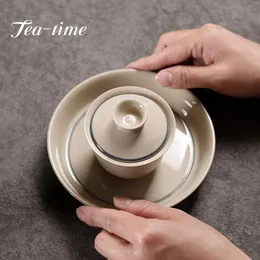 Teaware 90ml Boutique Japanese Style Ceramic Tea Tureen Plant Ash Glaze Tea Maker Samll Gaiwan with Pot Bearing Retro Kung Fu Tea Set