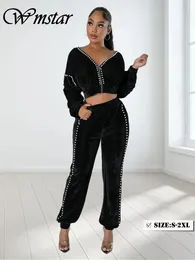 Women's Two Piece Pants Wmstar Set Women Casual Loose Beading Top Sets Wide Leg Matching Tracksuit Fall Clothes Wholesale Drop