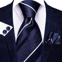 Cravates d'arc Hi-Tie Bleu Marine Blanc Cravate de mariage en soie pour hommes Handky Cufflink Set Fashion Designer Cadeau Cravate Business Party