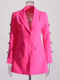 Ternos femininos Blazers de diamantes magros para mulheres entalhadas em colarinho de colarinho longo