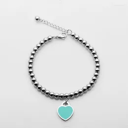 Bracelets porte-bonheur 5 MM perle en acier inoxydable coeur pendentif Bracelet bijoux de mode cadeau pour les femmes longueur de la chaîne 18 5 CM