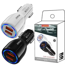 Fast Quick 30W Dual USB Car Charger 6A 30W QC3.0 LED Light Usb Power Adapter For Iphone 15 14 12 13 Pro max Samsung S23 S24 htc lg F1 with Retail box