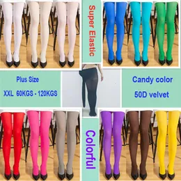 Sexiga strumpor plus size woman strumpbyxor vårhösten godis färg multicolor 50d sammet tights sömlösa strumpor xxl bärbar 120 kg 231129