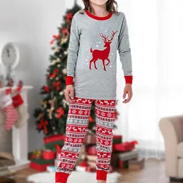 Pijamas femininos pai criança vestido casual elk floco de neve padrão cinza claro calças compridas terno cintura elástica estilo de natal roupa