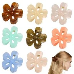 Length 7 CM Jelly Color Flower Shape Clamp Women Ponytail Scrunchies Medium Hair Claw Clip Plant Plastic Hairpins Wash Headdress Accessories