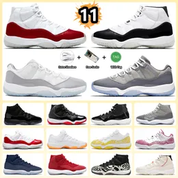 11 Cement Gray Basketball Shoes Cherry 11s Yellow Snakesskin Midnight Navy Varsity Red Cap and Gown Bred Platinum Tint Cool Grey Sneakers för män och kvinnor