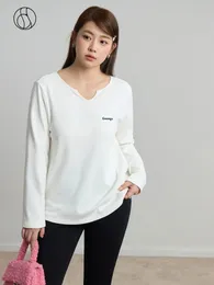 Camiseta para mujer DUSHU Camiseta informal holgada simple Invierno de felpa de algodón Elástico de punto Tops de doble cara para mujer Manga completa blanca 231129